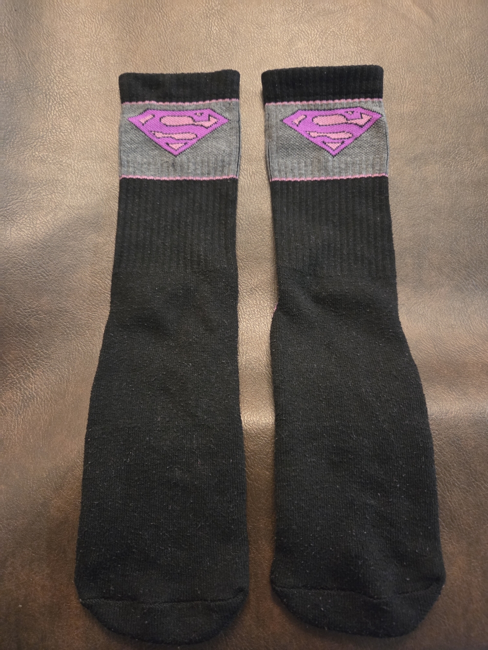 Black Crew Socks with Purple Supergirl Logo - Women